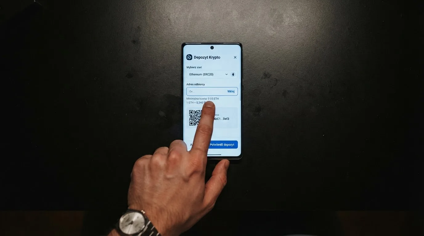 Zbliżenie na formularz wpłaty w kasynie online z polem na adres portfela kryptowalutowego BNB Smart Chain.