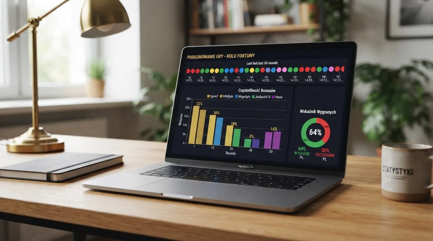 Ekran ze statystykami i historią rund koła Crazy Time